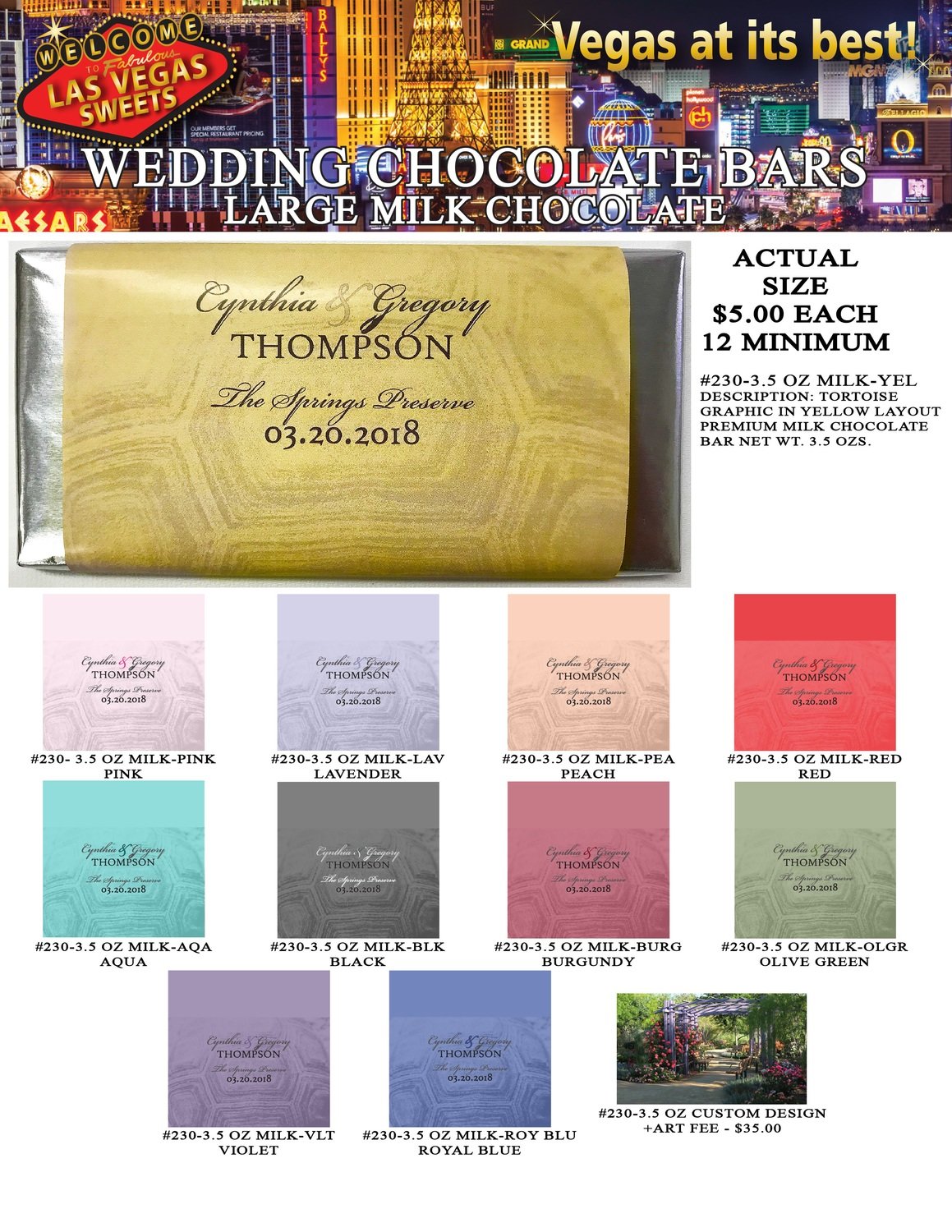 Las Vegas Wedding Bar - Large 3.5oz Milk Chocolate Tortoise Design