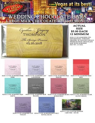 Las Vegas Wedding Bar - Large 3.5oz Milk Chocolate Almond Tortoise Design