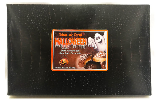 Ghost Halloween Box Filled with Dark Chocolate Sea Salt Caramels