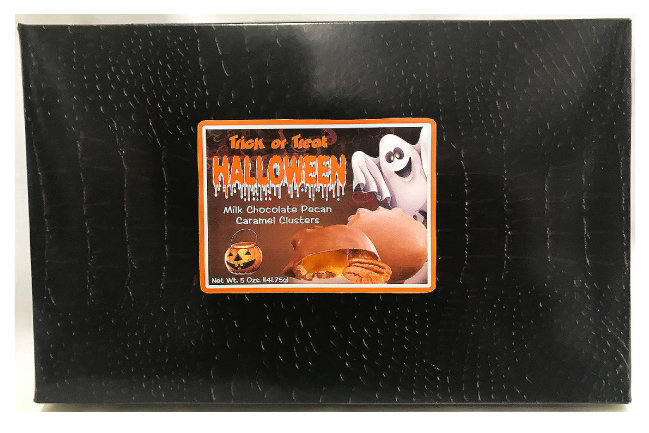 Ghost Halloween Box Filled with Milk Chocolate Pecan Caramel Clusters