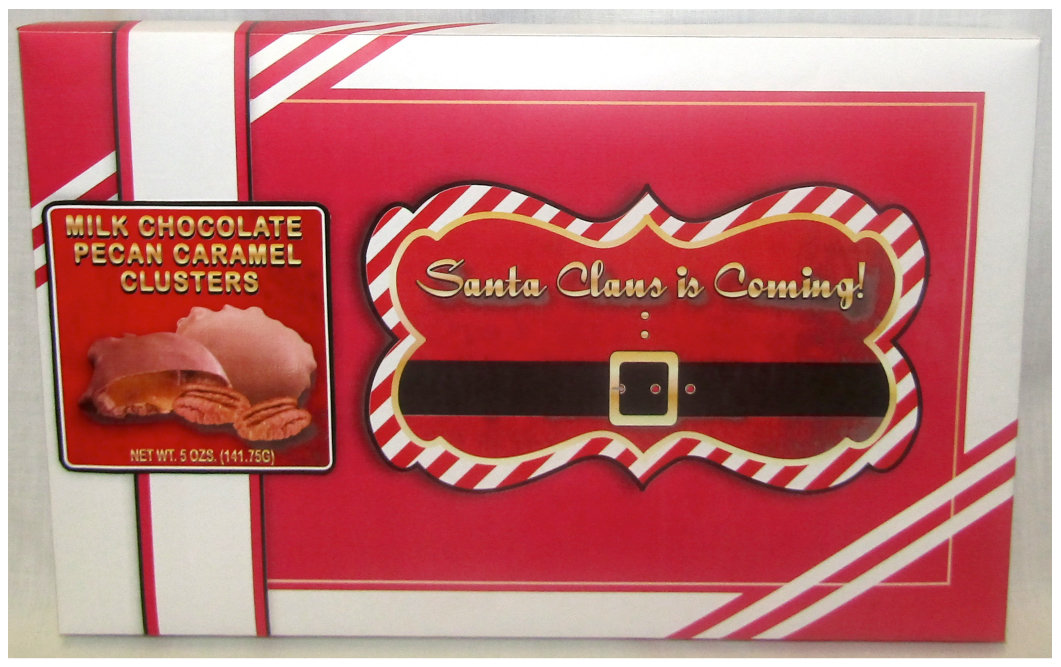 Santa Claus Is Coming Box Filled With Milk Chocolate Pecan Caramel Clusters