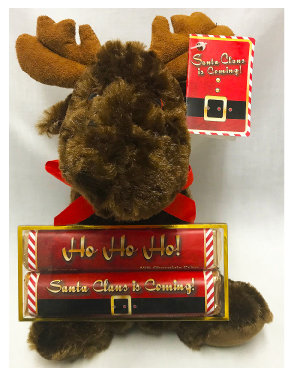 Santa Claus Is Coming 8" Plush Moose With 2 Pack Premium Chocolate Bars