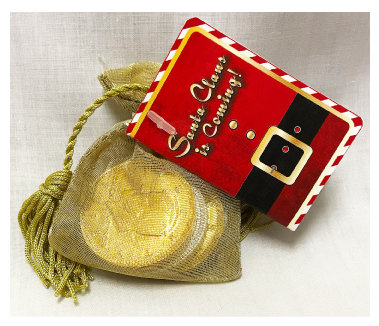 Santa Claus Is Coming Elegant Gold Bag Of Premium Milk Chocolate Coins
