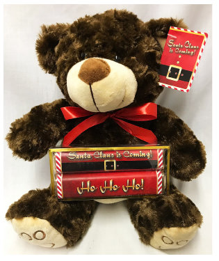 Santa Claus Is Coming 9" Plush Bear With 2 Pack Premium Chocolate Bars