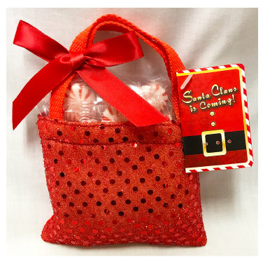 Santa Claus Is Coming Red Sequin Bag Filled With Starlight Peppermints