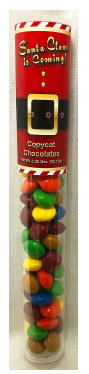 Santa Claus Is Coming 8" Tall Acrylic Tube Filled With Chocolate Copycats