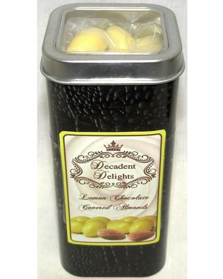 ​Brown 2.5" Wide X 2.5" Wide X 5.5" Height Crocodile Tin Filled With Lemon Chocolate Covered Almonds 5 Ozs.
