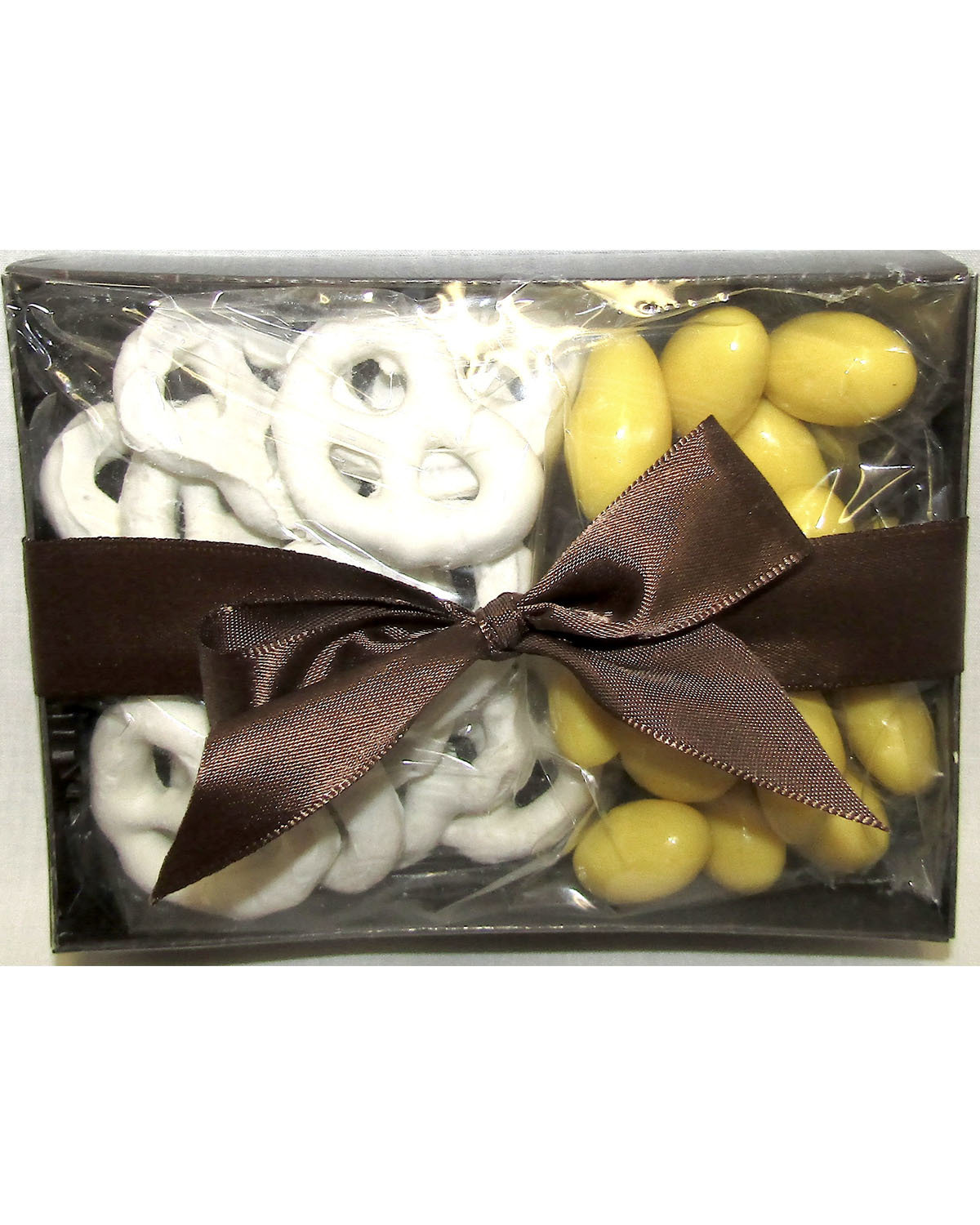 ​Brown 5" Length X 4" Wide Crocodile Box Filled with Lemon Chocolate Covered Almonds, Yogurt Covered Pretzel