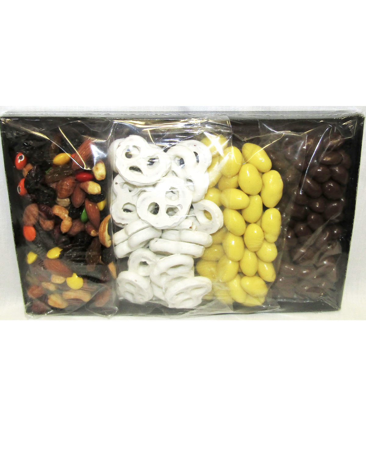 Brown 9.5" Length X 6" Height Crocodile Box Packed With Dark Chocolate Covered Raisins, Milk Chocolate Covered Almonds, Yogurt Covered Pretzels, Fruit & Nut Mix.