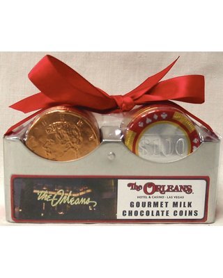 Silver 2 Row 4.25" Length x 2.25" Height Rack Filled With Gourmet Milk Chocolate Coins (22 Pcs)