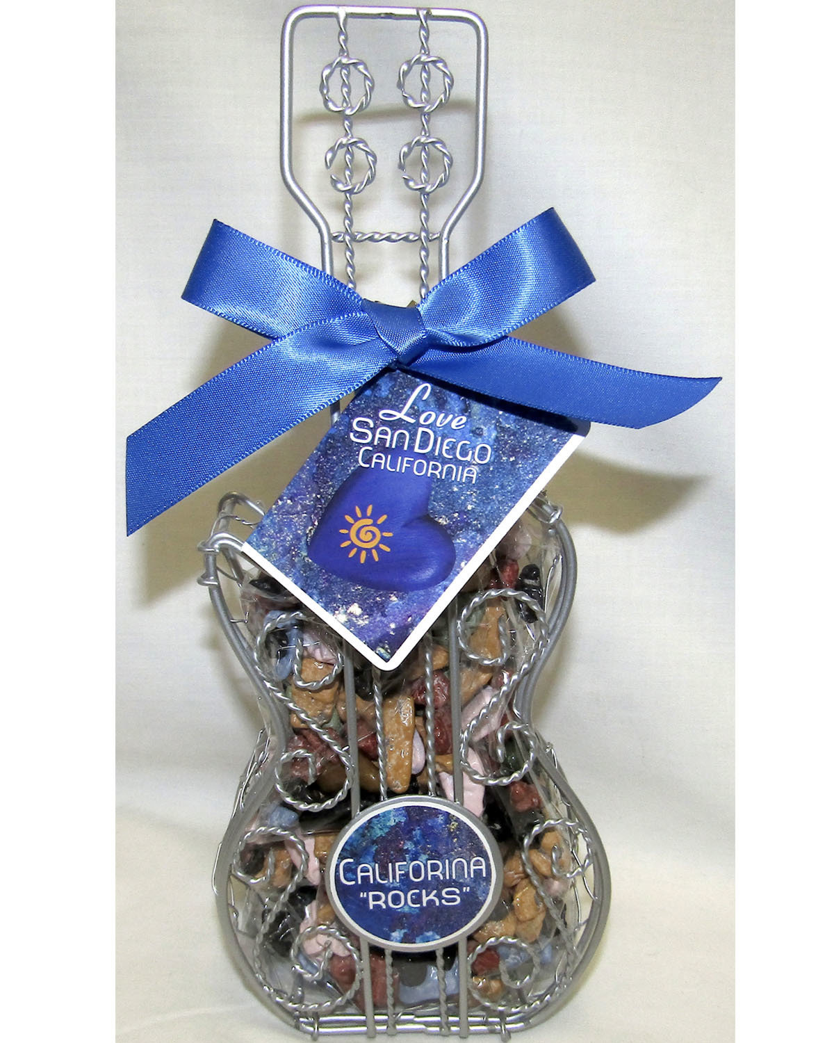 Silver Wire 8.75" Height Guitar Filled With Choco Rocks