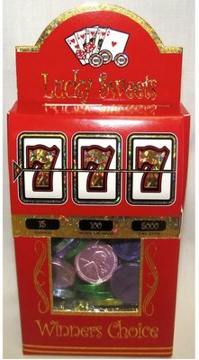 Slot 3" Wide X 6" Height Box Filled With Milk Chocolate Coins (33 Pcs) & Fruit Flavored Hard Candies.