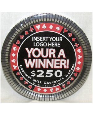 4.5" Round Silver Medallion Tin Filled With Gourmet Milk Chocolate Wedges