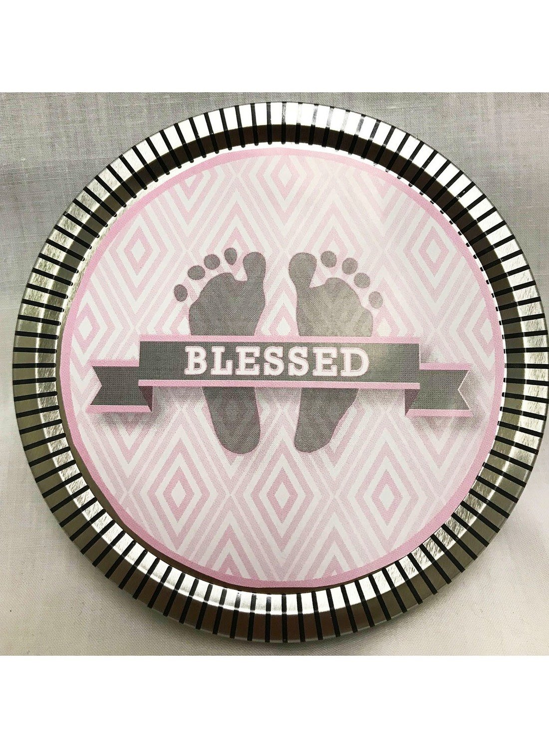 Pink Baby Feet Medallion Tin with Gourmet Milk Chocolate Wedges