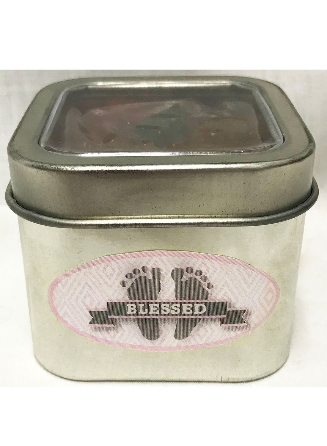 Pink Baby Feet Short Silver Tin Filled with Any Candy