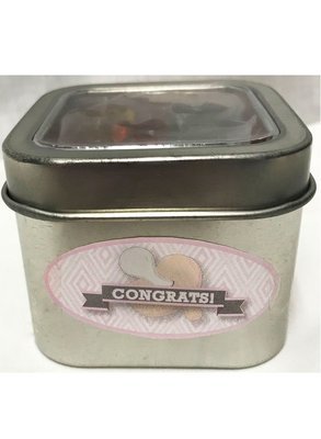 Pink Baby Pacifier Short Silver Tin Filled with Any Candy