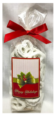 XMAS Holly Bag Filled with Yogurt Covered Pretzels