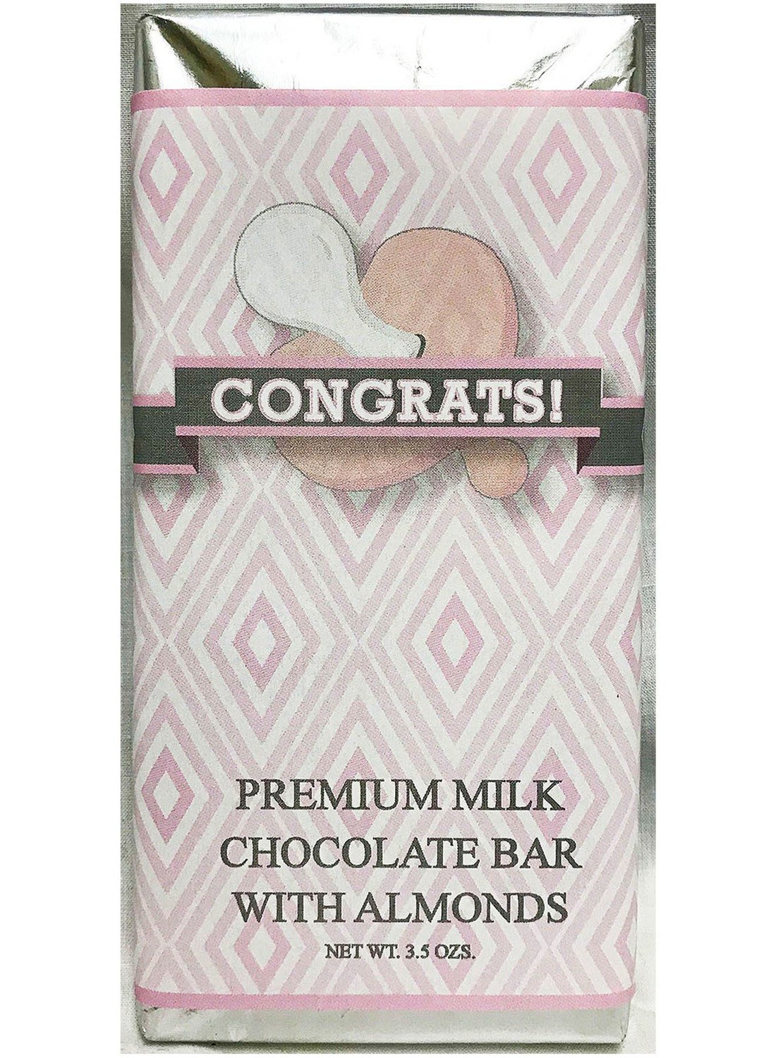 Pink Baby Pacifier Premium Milk Chocolate Tablet with Almonds
