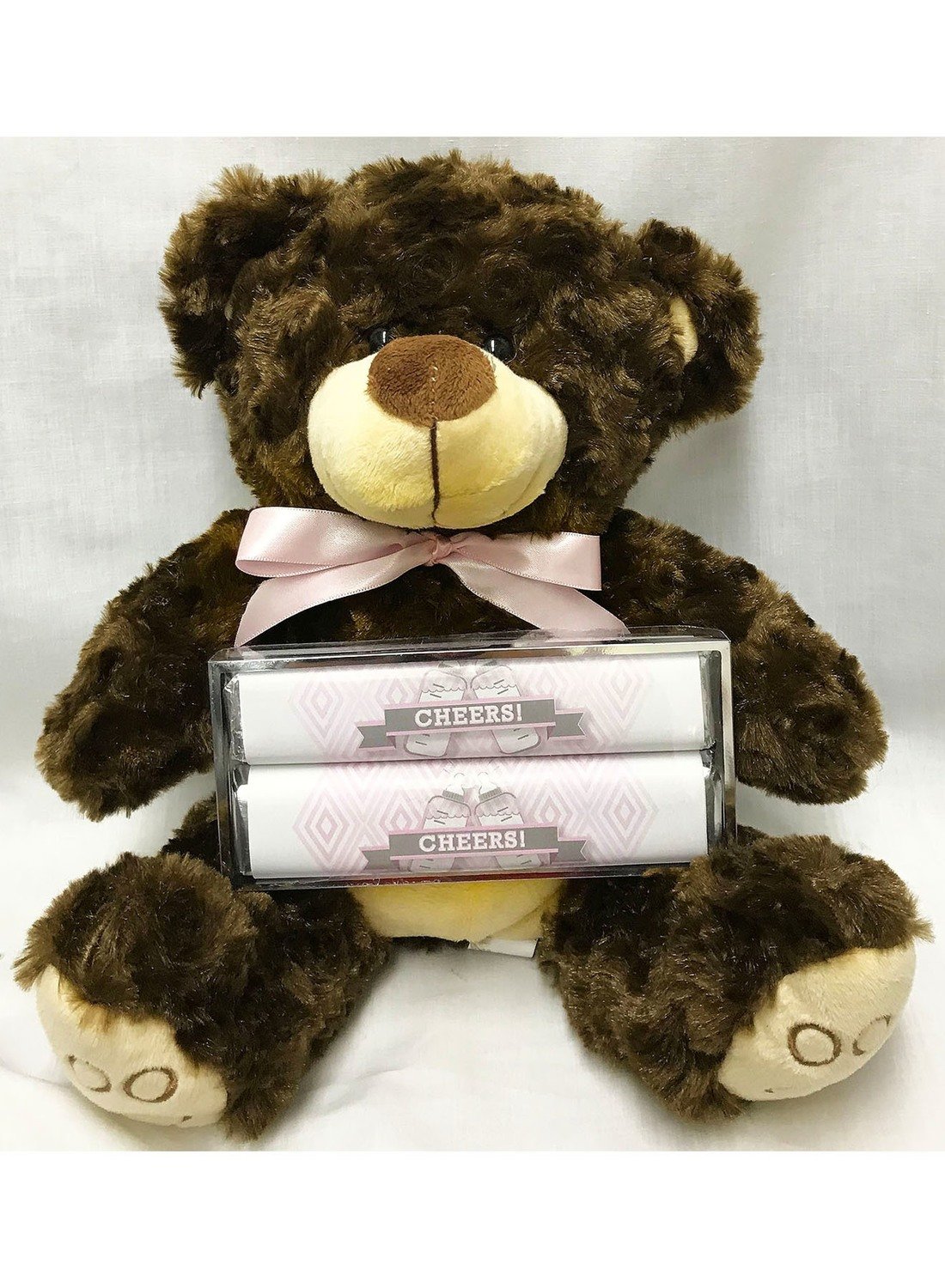 Pink Baby Bottle Large Plush Bear with 2 Pack Candy Bars