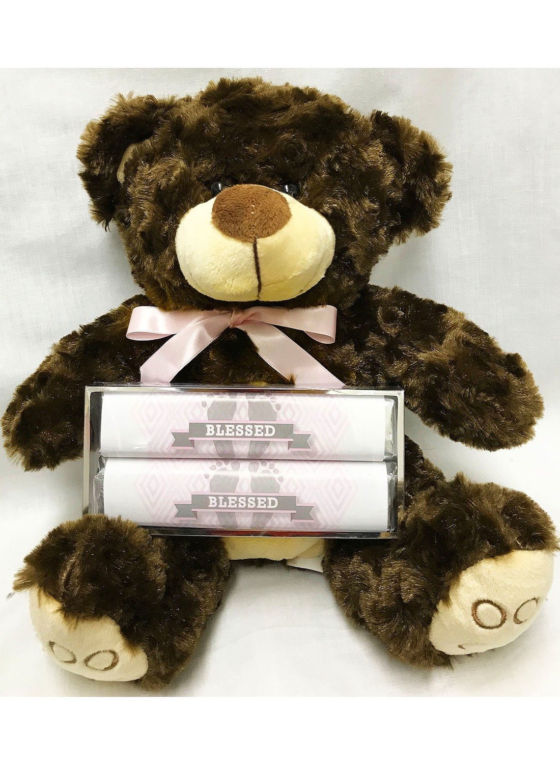 Pink Baby Feet Large Plush Bear with 2 Pack Candy Bars