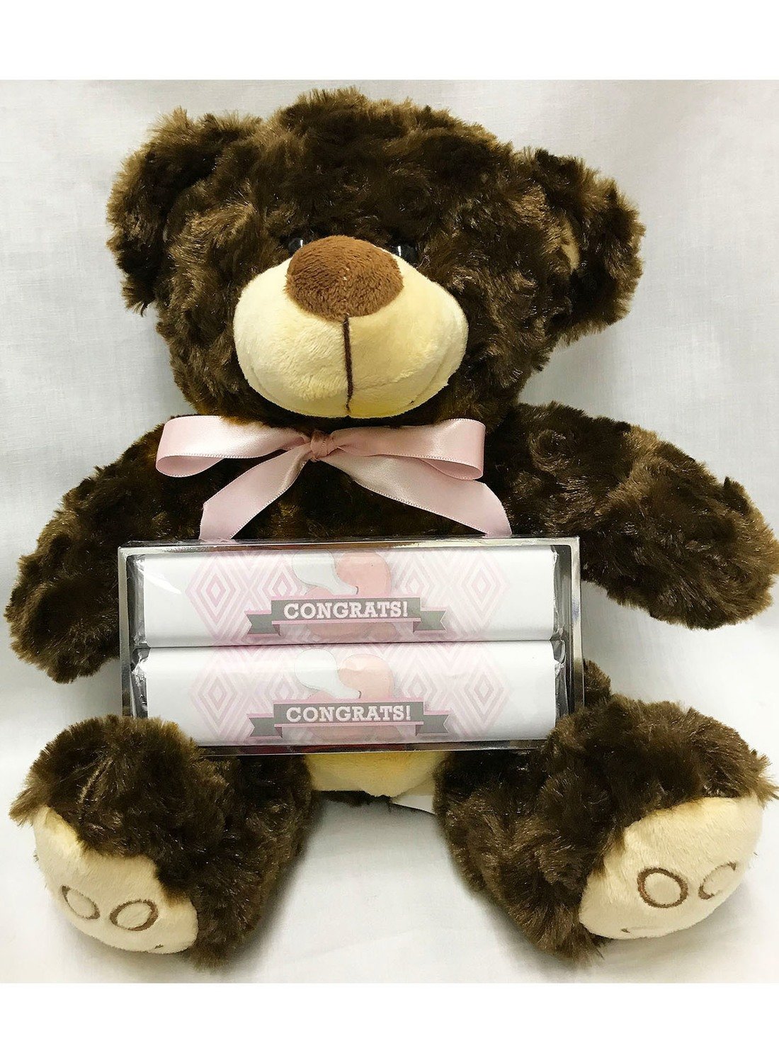 Pink Baby Pacifier Large Plush Bear with 2 Pack Candy Bars