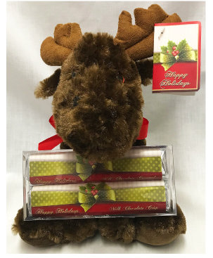 XMAS Holly Moose with 2 Pack Premium Chocolate Bars
