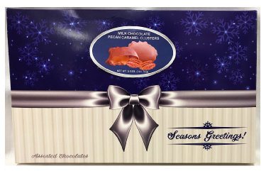 Winter Box Filled With Milk Chocolate Pecan Caramel Clusters