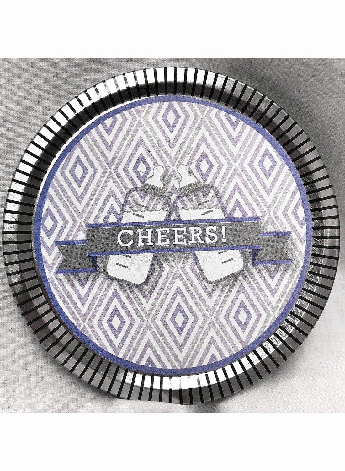 Blue Baby Bottle Medallion Tin with Gourmet Milk Chocolate Wedges