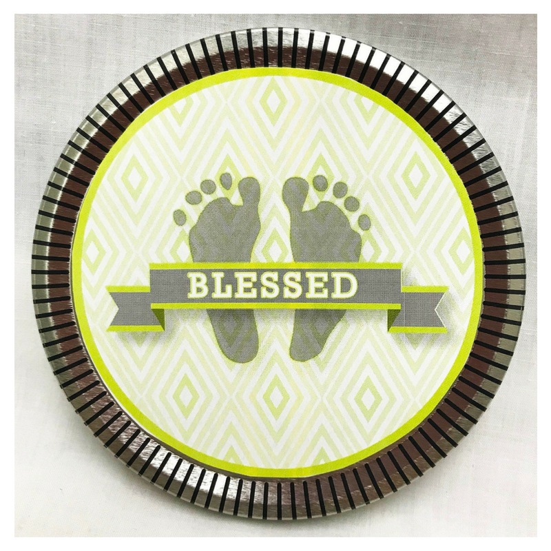 Green Baby Feet Medallion Tin with Gourmet Milk Chocolate Wedges