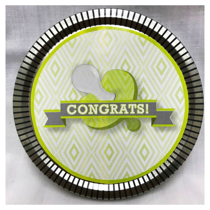 Green Baby Pacifier Medallion Tin with Gourmet Milk Chocolate Wedges