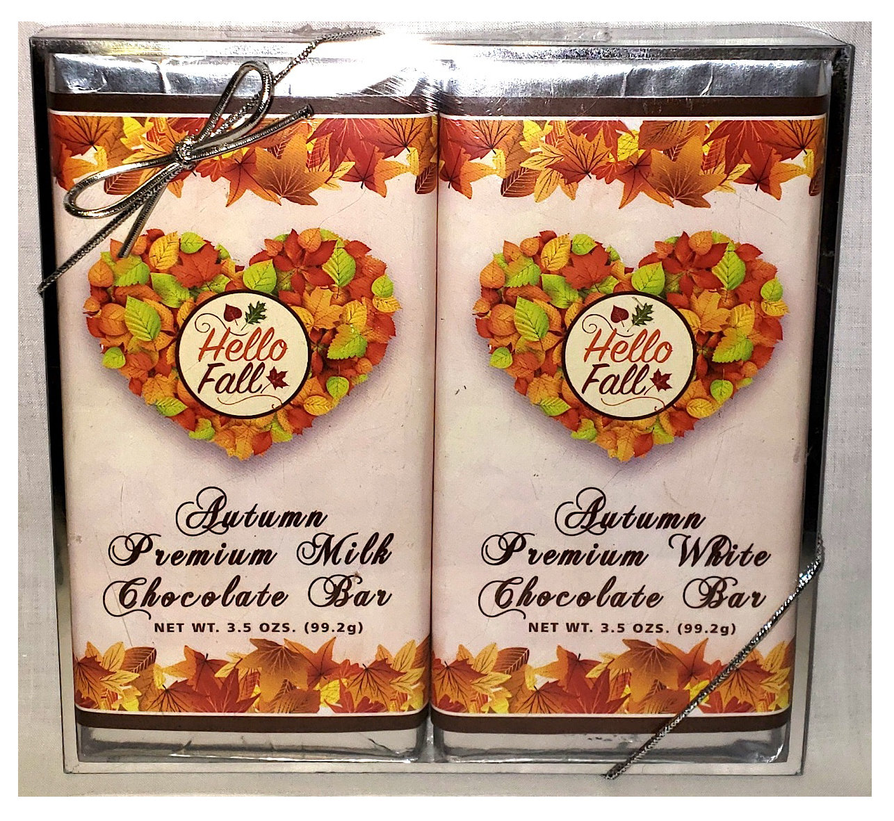 Fall 2 Pack Large Bars (Milk Chocolate, White Chocolate) Acetate Box 6" L x 6" W