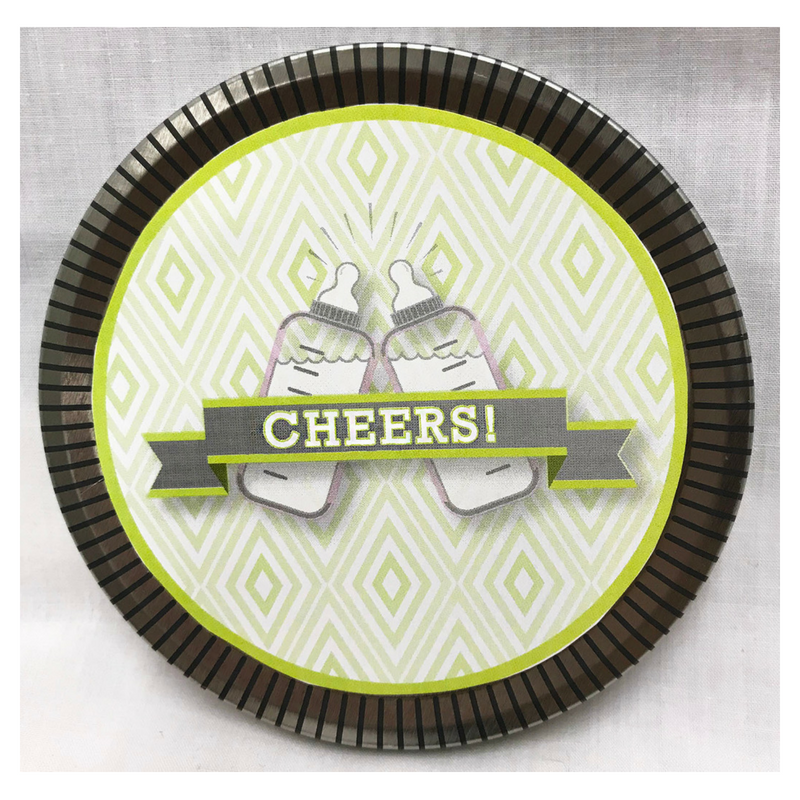 Green Baby Bottle Medallion Tin with Gourmet Milk Chocolate Wedges