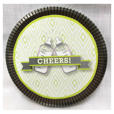 Green Baby Bottle Medallion Tin with Gourmet Milk Chocolate Wedges