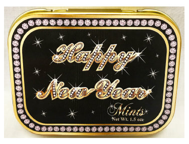 ​New Year Gold Tin 3 3/16" x 2 1/2" Filled with Mints