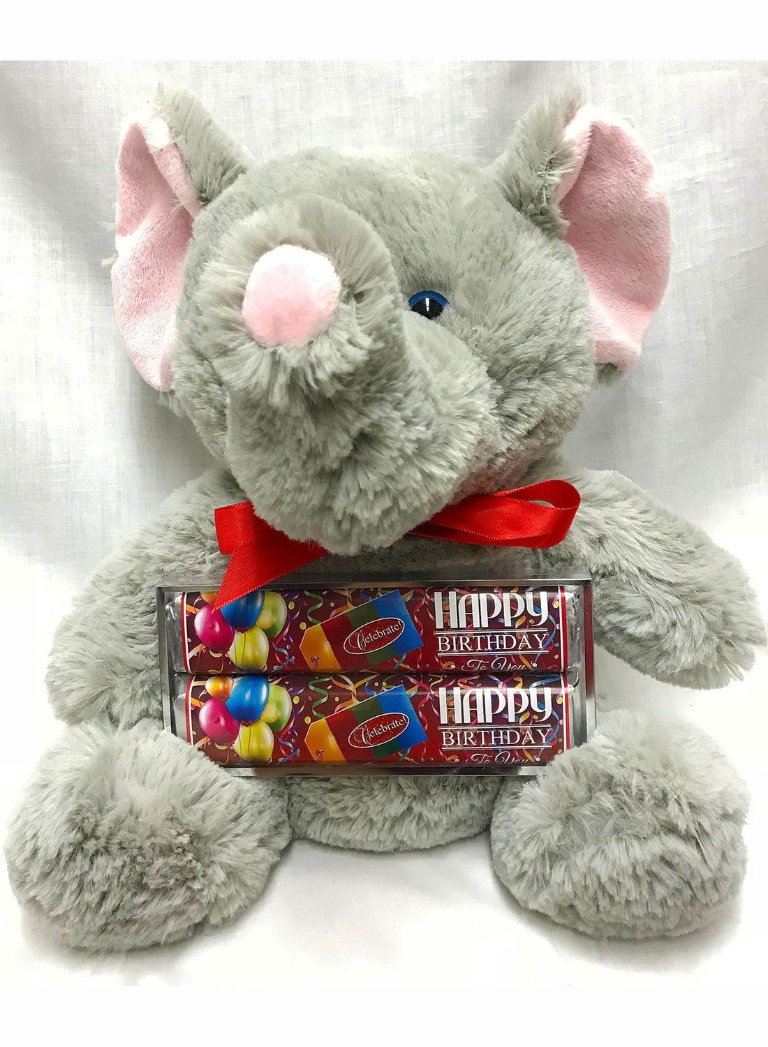 Happy Birthday Large Plush Elephant with 2 Pack Candy Bars