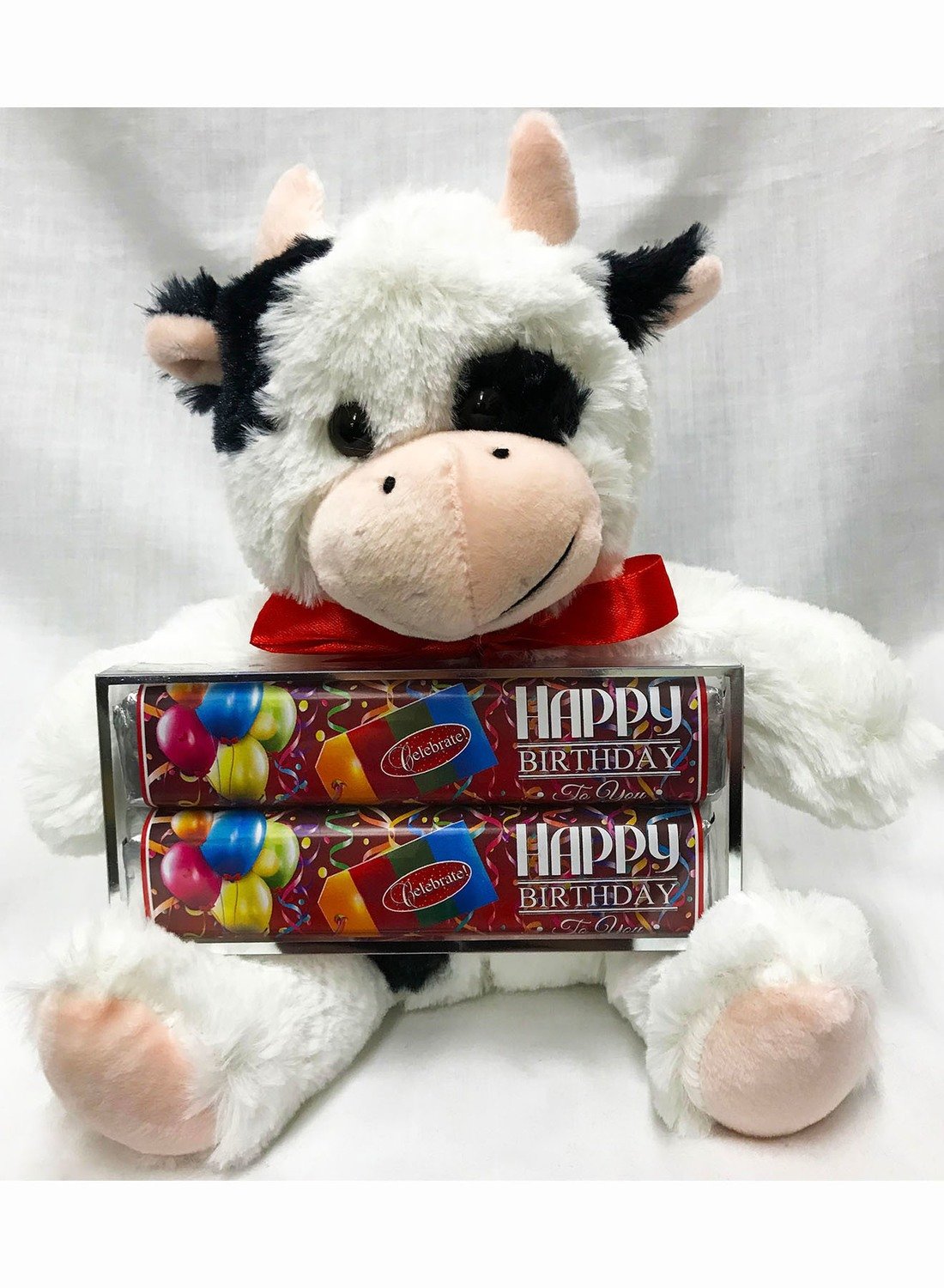 Happy Birthday Large Plush Cow with 2 Pack Candy Bars