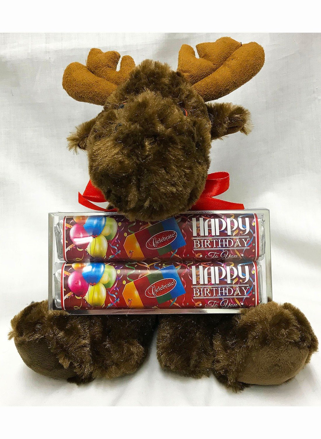 Happy Birthday Large Plush Moose with 2 Pack Candy Bars