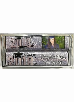 Silver Graduation 2 Pack Candy Bars (Caramel & Crisp)