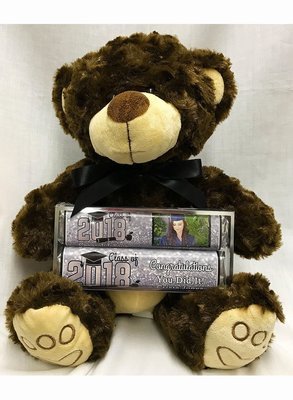 Silver Graduation Plush Bear with 2 Pack Candy Bars