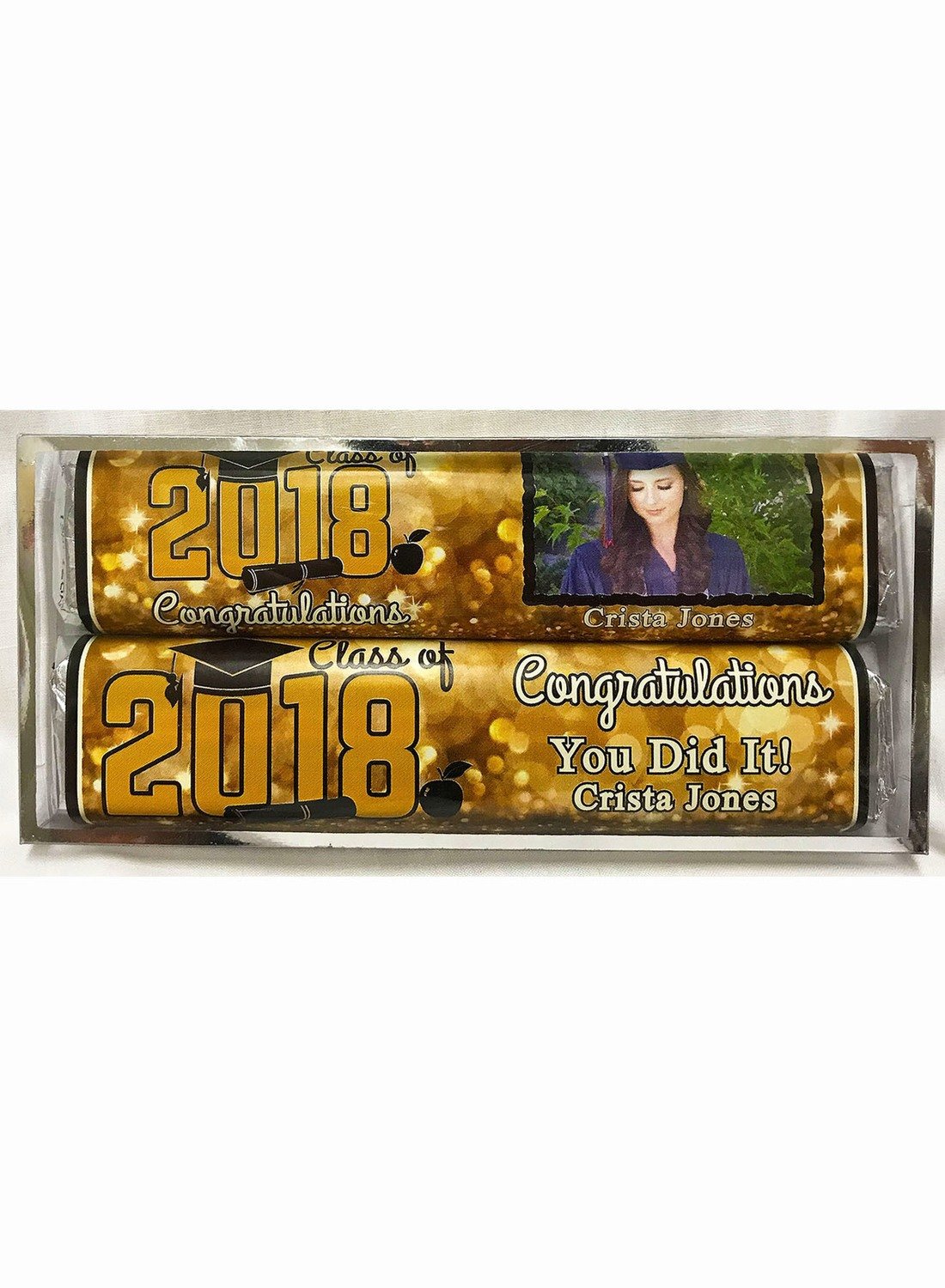 Gold Graduation 2 Pack Candy Bars (Caramel & Crisp)