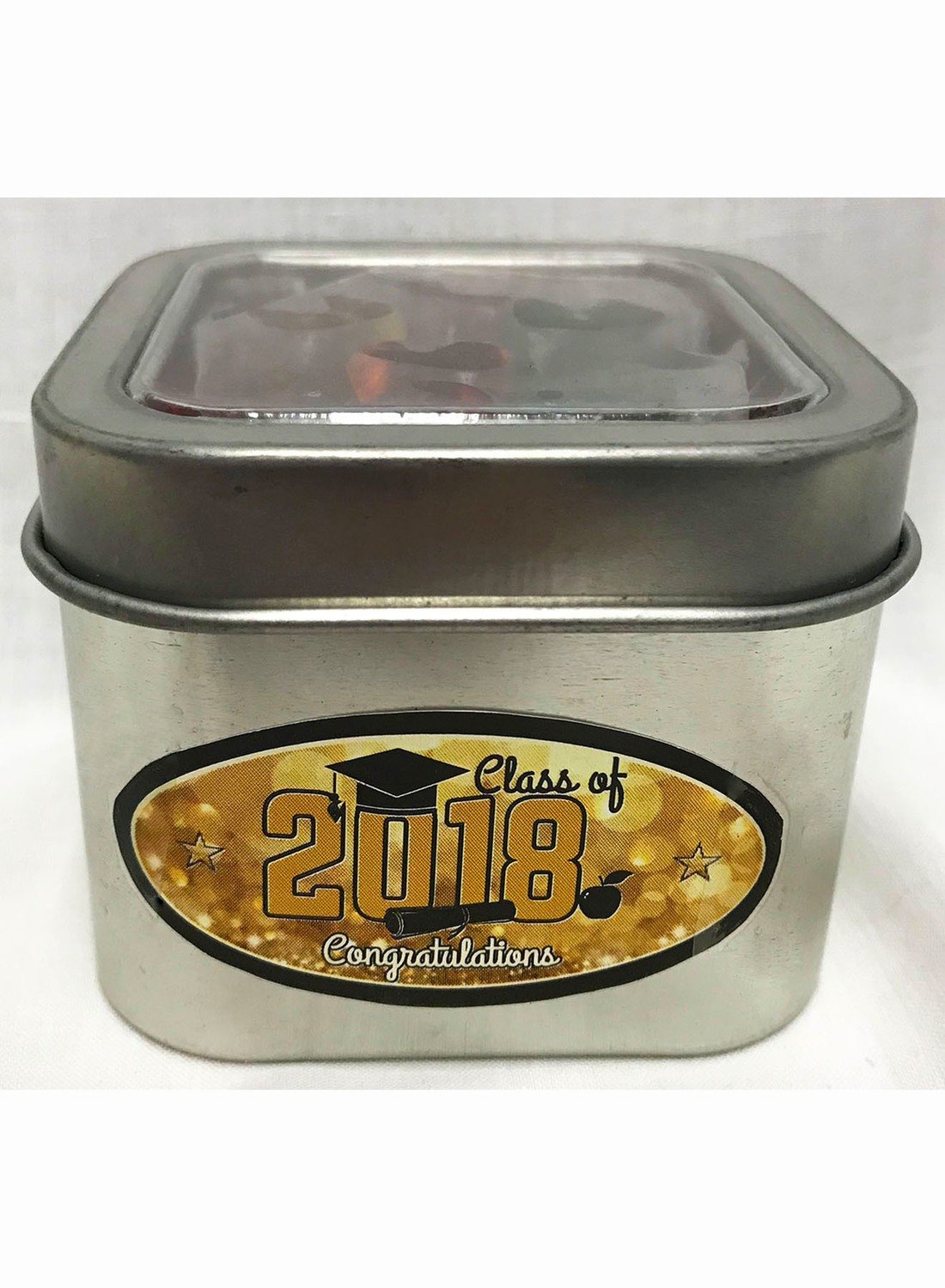 Gold Graduation Short Silver Tin Filled with Any Candy
