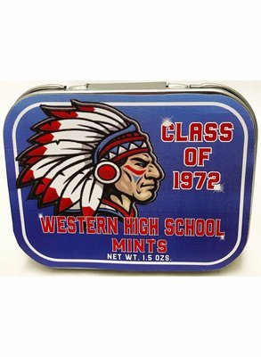 High School Reunion Tin Filled with Mints 3 316" x 2 9/16" Tin