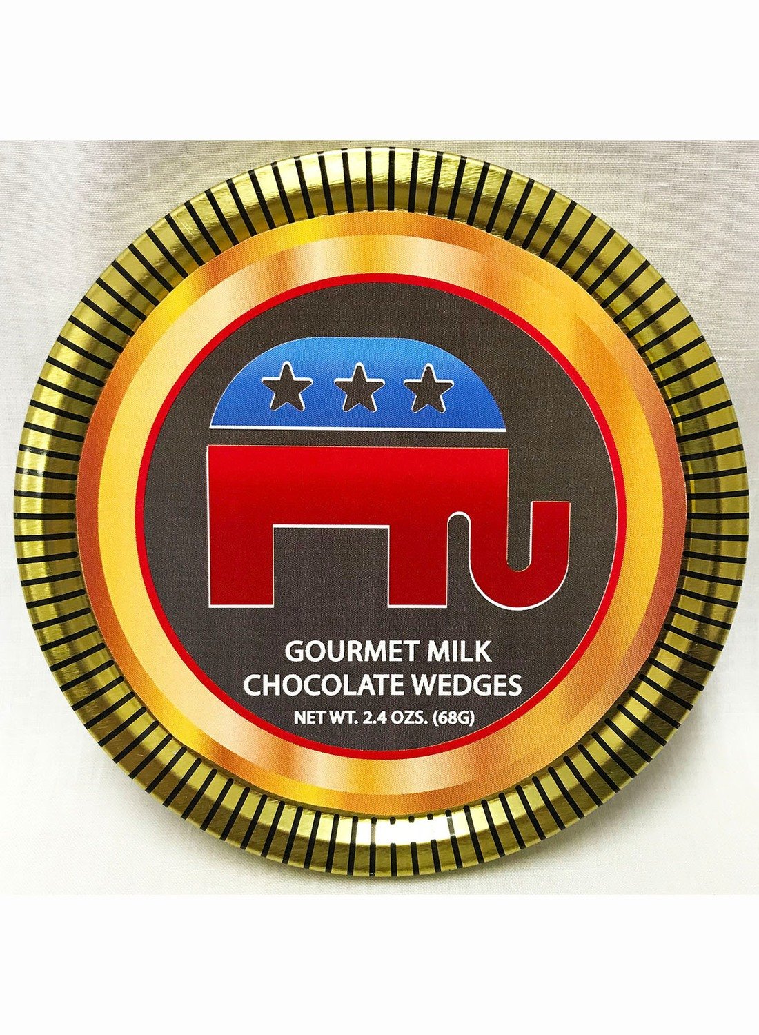 Election Campaign Republican Party & Vote 2018 Label Gold 4.5" Round Medallion Tin Filled with Gourmet Milk Chocolate Wedges
