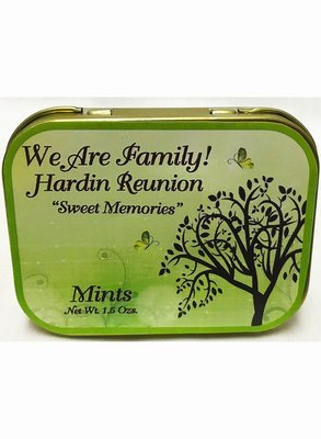 Family Reunion Gold Tin Filled with Mints 3 3/16" x 2 9/16" Tin