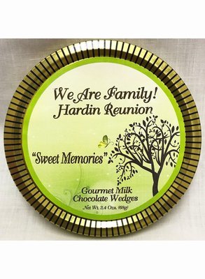 Family Reunion Gold 4.5" Round Medallion Tin Filled with Gourmet Milk Chocolate Wedges