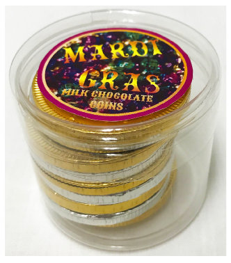 Mardi Gras Small Tube with Gold and Silver Chocolate Coins