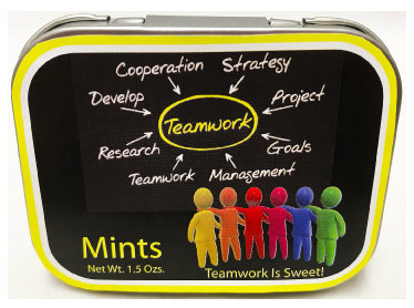 Teamwork Tin Filled with Mints 3 316" x 2 9/16" Tin