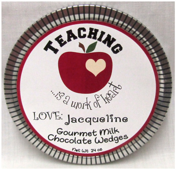 Teacher Appreciation Medallion Tin with Gourmet Milk Chocolate Wedges