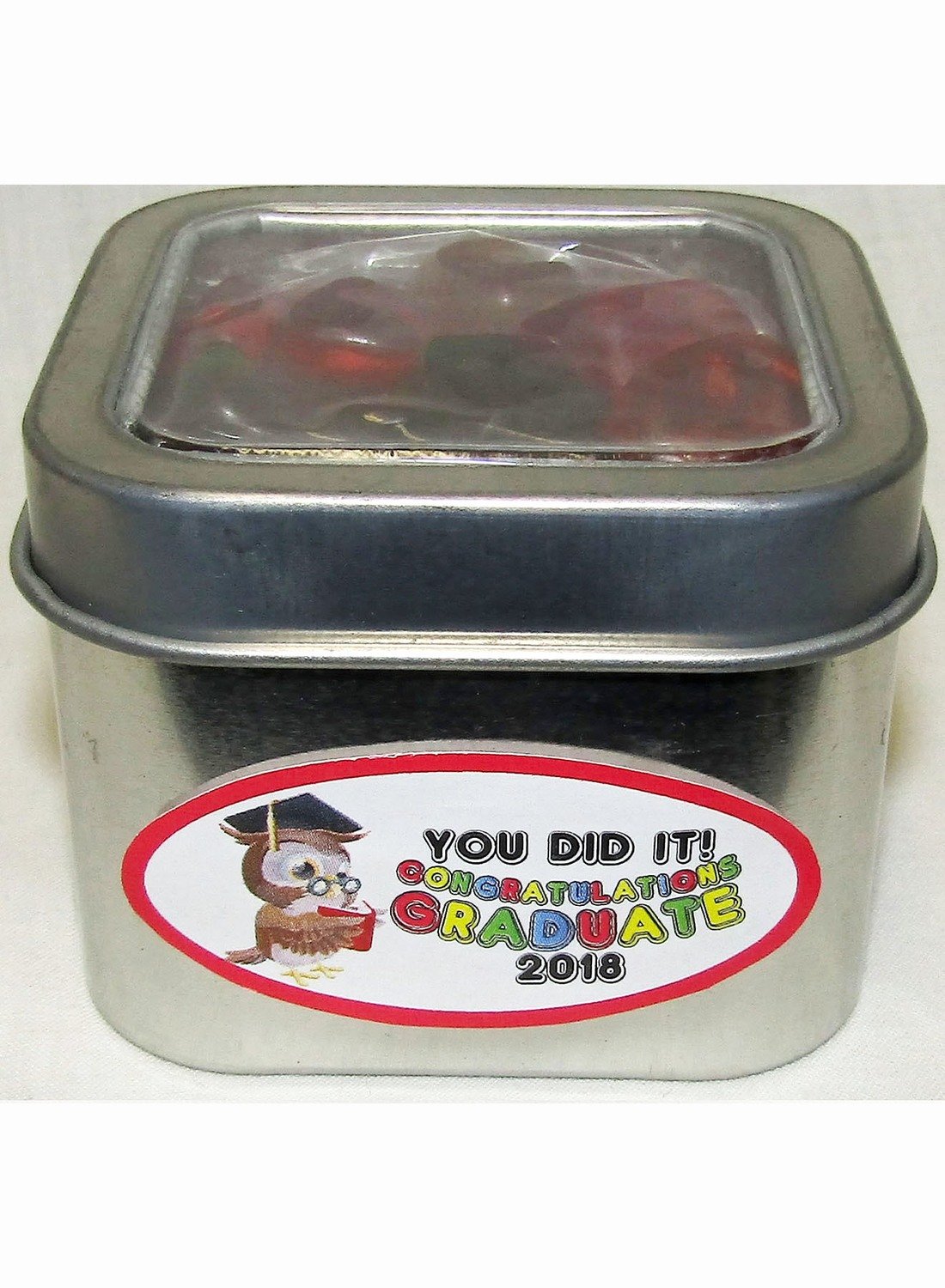 Kid Graduation Short Silver Tin Filled with Any Candy