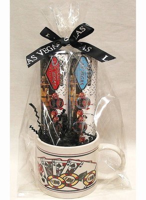 LV Night Royal Flush Ceramic Mug w 2 Pack Candy Bars (Milk Chocolate Caramel & Crisp Bars)